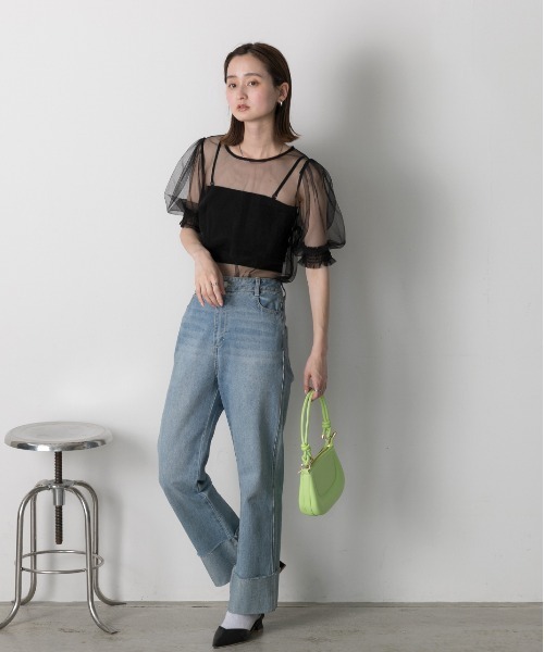 ad thie(アドティエ)の「シャーリング チュールブラウス(シャツ/ブラウス・レディース・ブルー/ブラック/アイボリー/ライトグレー・FREE)」の10枚目の写真