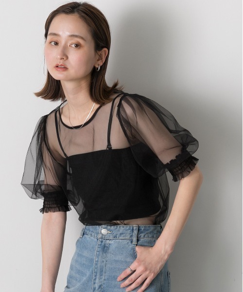 ad thie(アドティエ)の「シャーリング チュールブラウス(シャツ/ブラウス・レディース・ブルー/ブラック/アイボリー/ライトグレー・FREE)」の11枚目の写真