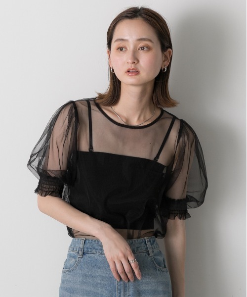 ad thie(アドティエ)の「シャーリング チュールブラウス(シャツ/ブラウス・レディース・ブルー/ブラック/アイボリー/ライトグレー・FREE)」の13枚目の写真