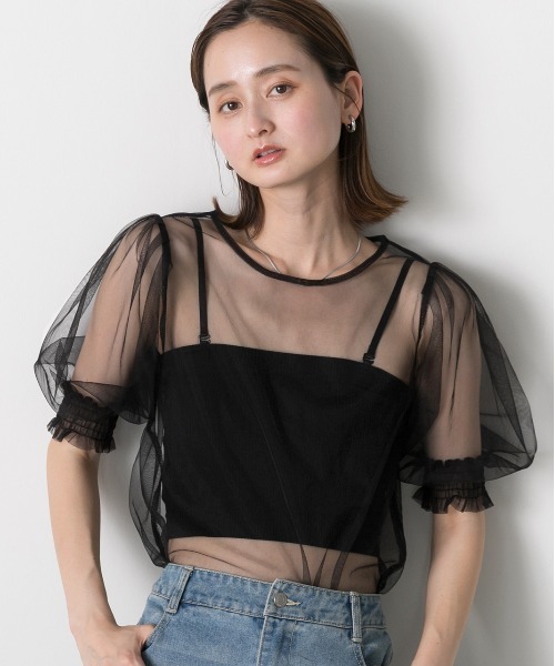 ad thie(アドティエ)の「シャーリング チュールブラウス(シャツ/ブラウス・レディース・ブルー/ブラック/アイボリー/ライトグレー・FREE)」の14枚目の写真