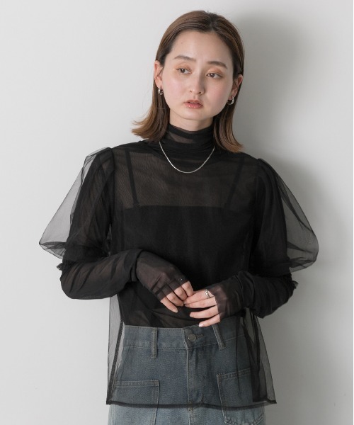 ad thie(アドティエ)の「シャーリング チュールブラウス(シャツ/ブラウス・レディース・ブルー/ブラック/アイボリー/ライトグレー・FREE)」の16枚目の写真