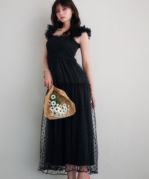【美品】 KILIG tulle one piece チュールワンピース セール】shoulder volume tulle cami onepiece / ショルダー