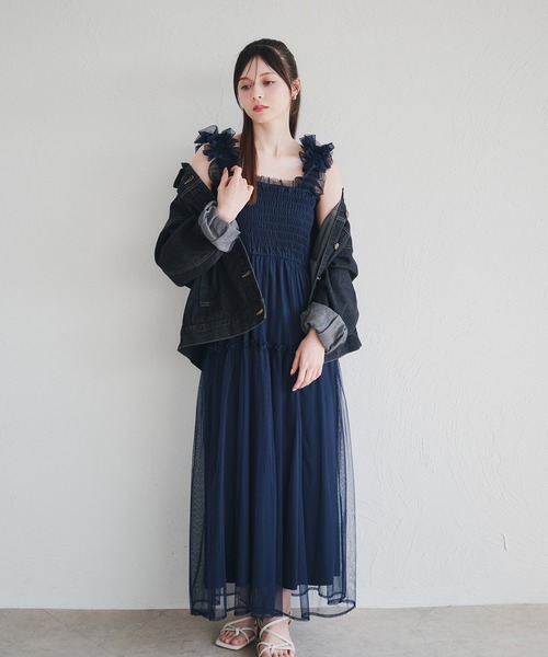 セール】shoulder volume tulle cami onepiece / ショルダー