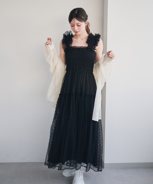 セール】shoulder volume tulle cami onepiece / ショルダー