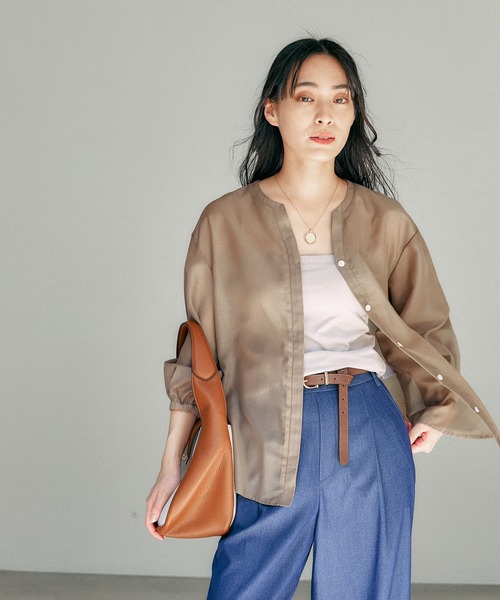 Elura（エルーラ）の「アイロンいらずセミシアブラウス/135289（シャツ/ブラウス・レディース・ブラウン系その他/ブルー/ネイビー・LARGE/MEDIUM）」の2枚目の写真