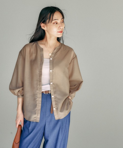 Elura（エルーラ）の「アイロンいらずセミシアブラウス/135289（シャツ/ブラウス・レディース・ブラウン系その他/ブルー/ネイビー・LARGE/MEDIUM）」の9枚目の写真