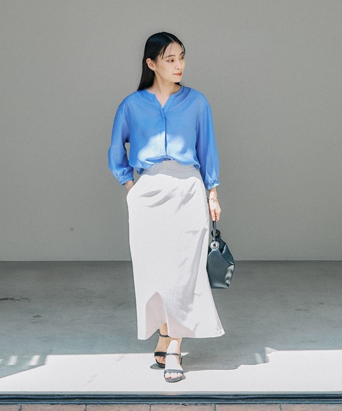 Elura（エルーラ）の「アイロンいらずセミシアブラウス/135289（シャツ/ブラウス・レディース・ブラウン系その他/ブルー/ネイビー・LARGE/MEDIUM）」の20枚目の写真