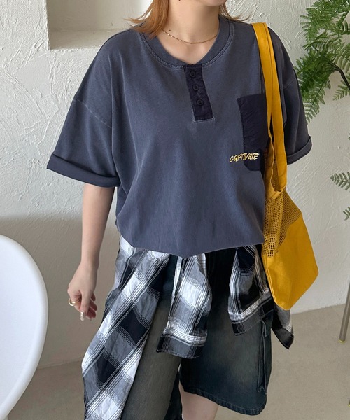 セール】【apresjour mignon SOIE】ユニセックスロゴヘンリーネックT