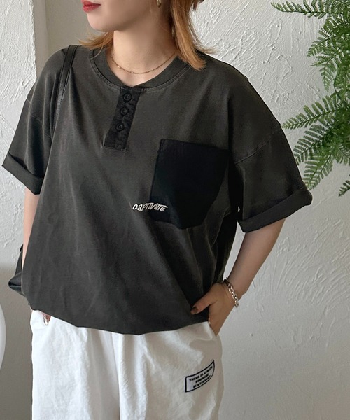 apres jour mignon（アプレジュールミニョン）の「【apresjour mignon SOIE】ユニセックスロゴヘンリーネックTシャツ【ZOZOTOWN限定アイテム】（Tシャツ/カットソー・レディース・レッド/ネイビー/ブラック系その他・X-LARGE/MEDIUM）」の10枚目の写真