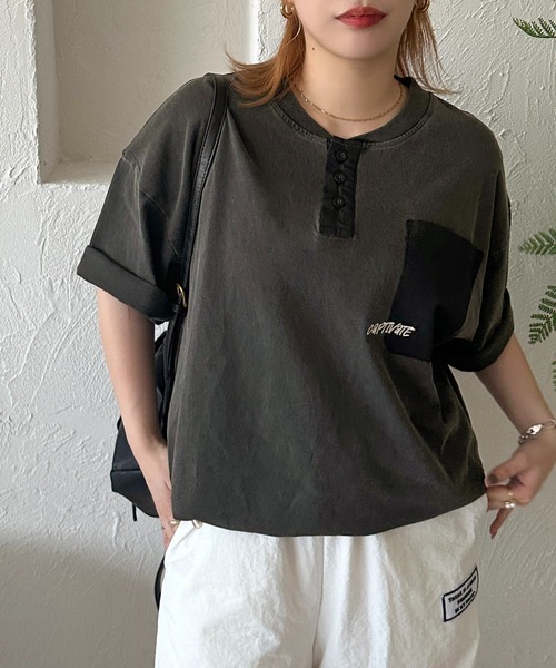 apres jour mignon（アプレジュールミニョン）の「【apresjour mignon SOIE】ユニセックスロゴヘンリーネックTシャツ【ZOZOTOWN限定アイテム】（Tシャツ/カットソー・レディース・レッド/ネイビー/ブラック系その他・X-LARGE/MEDIUM）」の12枚目の写真