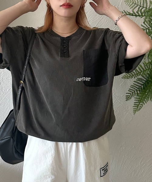 apres jour mignon（アプレジュールミニョン）の「【apresjour mignon SOIE】ユニセックスロゴヘンリーネックTシャツ【ZOZOTOWN限定アイテム】（Tシャツ/カットソー・レディース・レッド/ネイビー/ブラック系その他・X-LARGE/MEDIUM）」の13枚目の写真