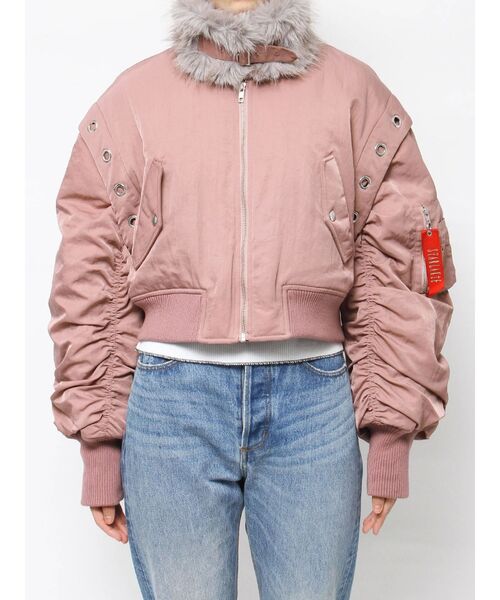 jouetie（ジュエティ）の「マルチスリーブクロップドMA-1（MA-1・レディース・カーキ/ブラック/ピンク・MEDIUM）」の4枚目の写真