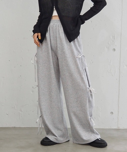 tiptop（ティップトップ）の「サイドリボンスウェットワイドパンツ（スウェットパンツ・レディース・グレー/ブラック・FREE）」の14枚目の写真