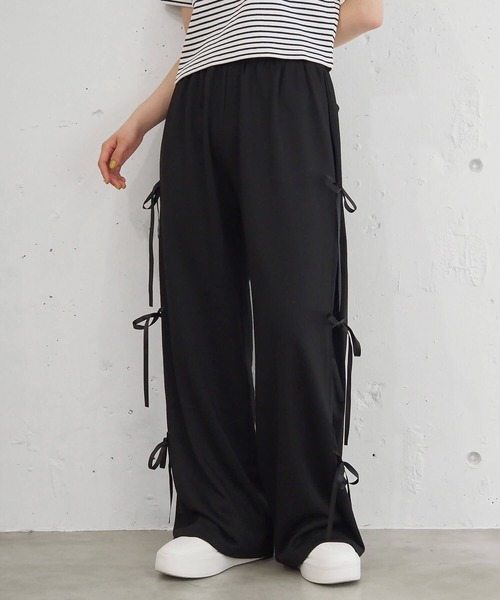 tiptop（ティップトップ）の「サイドリボンスウェットワイドパンツ（スウェットパンツ・レディース・グレー/ブラック・FREE）」の4枚目の写真