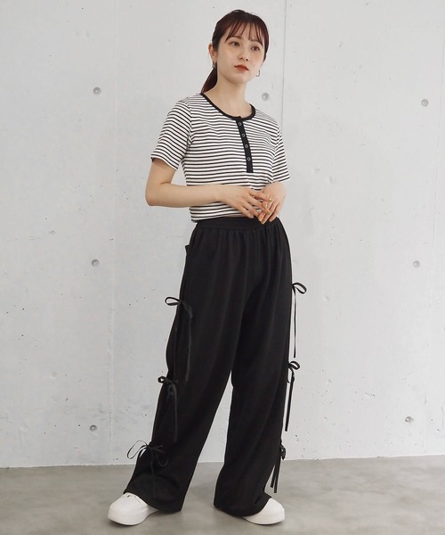 セール】サイドリボンスウェットワイドパンツ（スウェットパンツ