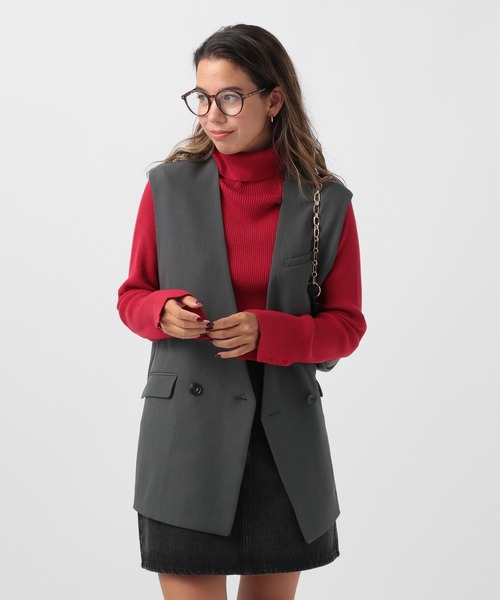 BAYFLOW（ベイフロー）の「[プラスワンで旬顔に]ノーカラーダブルベスト（ベスト・レディース・チャコール/モカ/グレイッシュベージュ・FREE）」の2枚目の写真