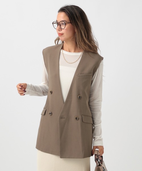 BAYFLOW（ベイフロー）の「[プラスワンで旬顔に]ノーカラーダブルベスト（ベスト・レディース・チャコール/モカ/グレイッシュベージュ・FREE）」の3枚目の写真