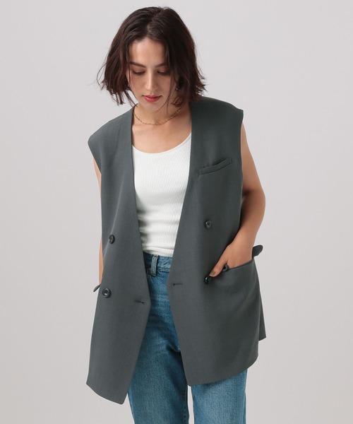 BAYFLOW（ベイフロー）の「[プラスワンで旬顔に]ノーカラーダブルベスト（ベスト・レディース・チャコール/モカ/グレイッシュベージュ・FREE）」の7枚目の写真