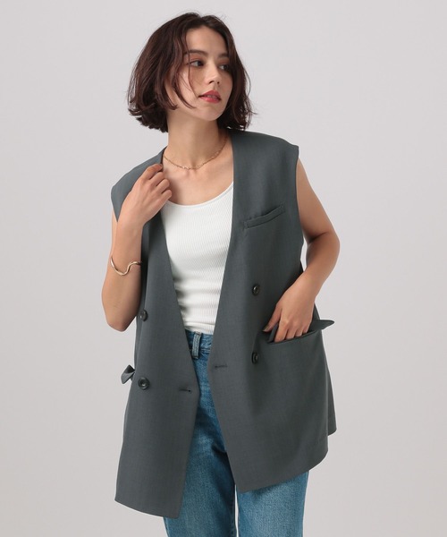 BAYFLOW（ベイフロー）の「[プラスワンで旬顔に]ノーカラーダブルベスト（ベスト・レディース・チャコール/モカ/グレイッシュベージュ・FREE）」の8枚目の写真