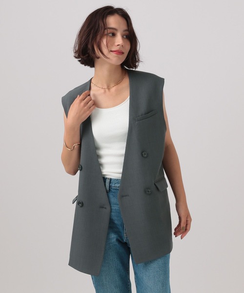 BAYFLOW（ベイフロー）の「[プラスワンで旬顔に]ノーカラーダブルベスト（ベスト・レディース・チャコール/モカ/グレイッシュベージュ・FREE）」の9枚目の写真