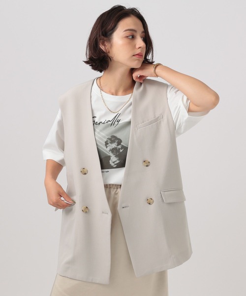 BAYFLOW（ベイフロー）の「[プラスワンで旬顔に]ノーカラーダブルベスト（ベスト・レディース・チャコール/モカ/グレイッシュベージュ・FREE）」の13枚目の写真