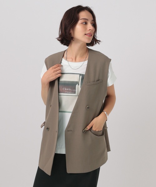 BAYFLOW（ベイフロー）の「[プラスワンで旬顔に]ノーカラーダブルベスト（ベスト・レディース・チャコール/モカ/グレイッシュベージュ・FREE）」の19枚目の写真