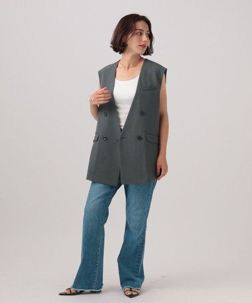 BAYFLOW（ベイフロー）の「[プラスワンで旬顔に]ノーカラーダブルベスト（ベスト・レディース・チャコール/モカ/グレイッシュベージュ・FREE）」の5枚目の写真