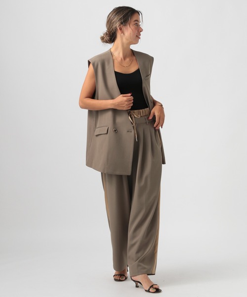 BAYFLOW（ベイフロー）の「[プラスワンで旬顔に]ノーカラーダブルベスト（ベスト・レディース・チャコール/モカ/グレイッシュベージュ・FREE）」の14枚目の写真