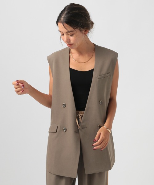 BAYFLOW（ベイフロー）の「[プラスワンで旬顔に]ノーカラーダブルベスト（ベスト・レディース・チャコール/モカ/グレイッシュベージュ・FREE）」の16枚目の写真