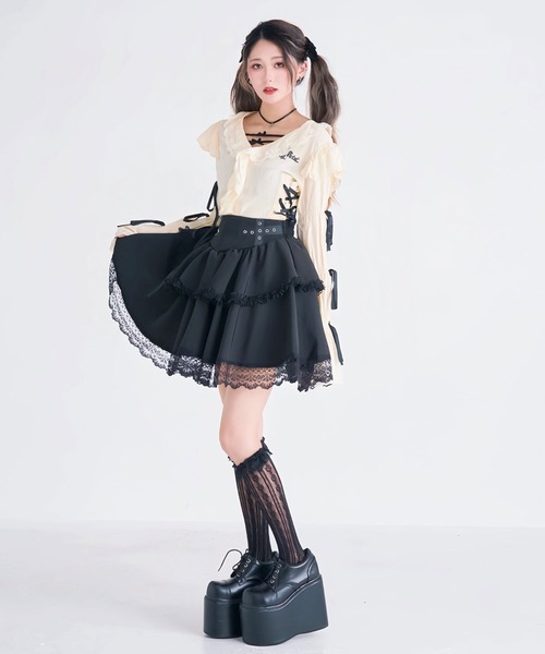 Diable baiser(ディアブルベーゼ)の「シルバーハトメボリュームレースフレアミニスカート(スカート・レディース・ブラック/ベビーピンク・LARGE/MEDIUM/3L/LL)」の19枚目の写真