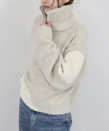 【ZOZO先行販売】ブークレーハーフジッププルオーバー/boucle half zip pullover 長袖 スタンドカラー カジュアル シンプル モード 韓国 ニュアンス柄 もこもこ ふわふわ ニット ベージュ チャコール グレー ブラック 水色