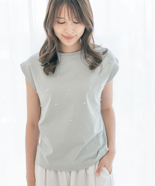 Jayro（ジャイロ）の「コットンカットジョーゼットプルオーバー（Tシャツ/カットソー・レディース・ホワイト系その他/ライトグリーン/ブラック・M）」の3枚目の写真