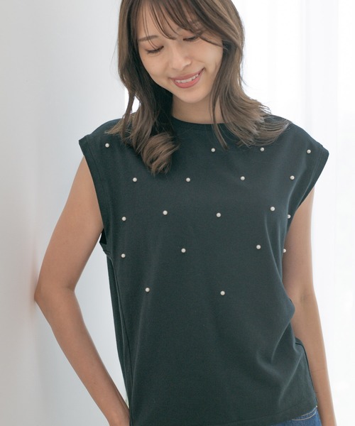 Jayro（ジャイロ）の「コットンカットジョーゼットプルオーバー（Tシャツ/カットソー・レディース・ホワイト系その他/ライトグリーン/ブラック・M）」の2枚目の写真