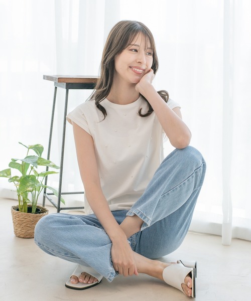 Jayro（ジャイロ）の「コットンカットジョーゼットプルオーバー（Tシャツ/カットソー・レディース・ホワイト系その他/ライトグリーン/ブラック・M）」の12枚目の写真