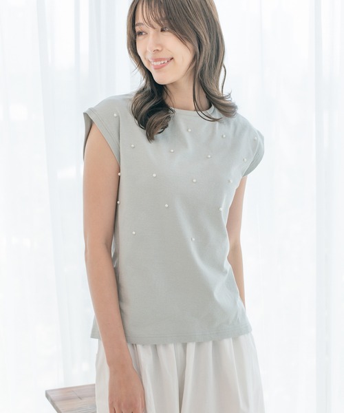Jayro（ジャイロ）の「コットンカットジョーゼットプルオーバー（Tシャツ/カットソー・レディース・ホワイト系その他/ライトグリーン/ブラック・M）」の7枚目の写真