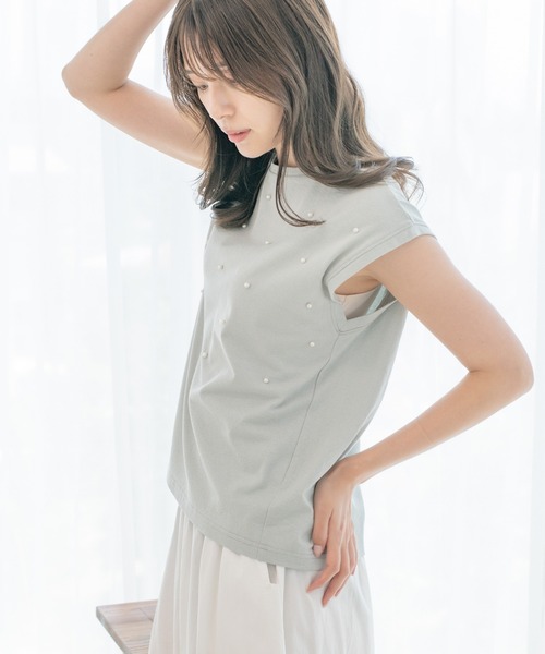 Jayro（ジャイロ）の「コットンカットジョーゼットプルオーバー（Tシャツ/カットソー・レディース・ホワイト系その他/ライトグリーン/ブラック・M）」の8枚目の写真
