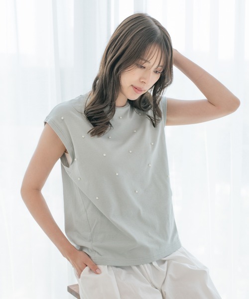 Jayro（ジャイロ）の「コットンカットジョーゼットプルオーバー（Tシャツ/カットソー・レディース・ホワイト系その他/ライトグリーン/ブラック・M）」の11枚目の写真