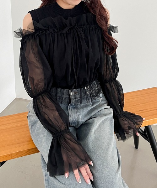 Heather（ヘザー）の「チュールドッキング2P　145368（シャツ/ブラウス・レディース・パープル/アイボリー/ブラック・FREE）」の19枚目の写真