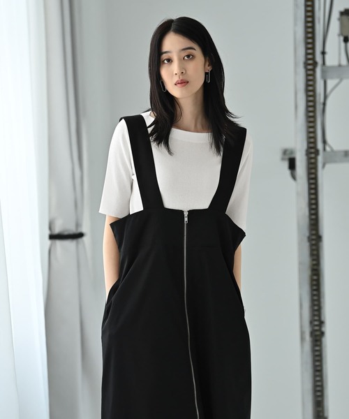 STYLE DELI（スタイルデリ）の「【BLK001】フロントジップジャンパースカート（ワンピース・レディース・ブラック/ベージュ・FREE）」の5枚目の写真
