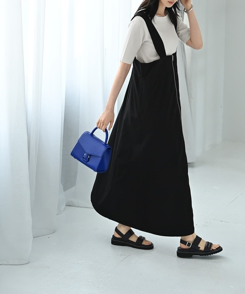 STYLE DELI（スタイルデリ）の「【BLK001】フロントジップジャンパースカート（ワンピース・レディース・ブラック/ベージュ・FREE）」の7枚目の写真