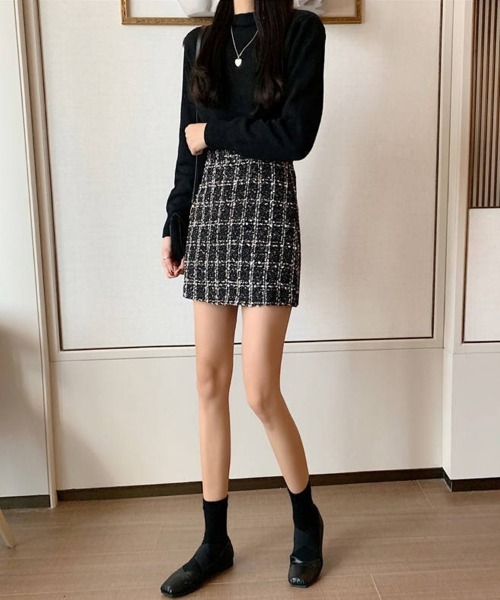 SEU(エスイーユー)の「ツイード台形ミニスカート(スカート・レディース・ブラック/ベージュ・M/L)」の5枚目の写真