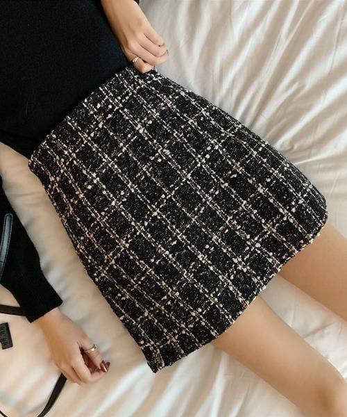 SEU(エスイーユー)の「ツイード台形ミニスカート(スカート・レディース・ブラック/ベージュ・M/L)」の7枚目の写真