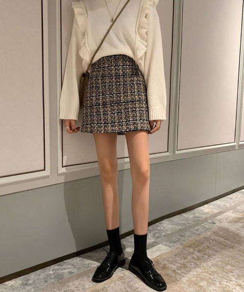 SEU(エスイーユー)の「ツイード台形ミニスカート(スカート・レディース・ブラック/ベージュ・M/L)」の13枚目の写真