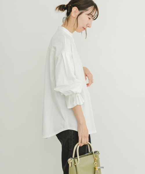 ITEMS URBANRESEARCH(アイテムズ アーバンリサーチ)の「バンドカラーソデタックカットソー(Tシャツ/カットソー・レディース・ホワイト/ストライプ・FREE)」の4枚目の写真