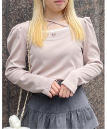 チョーカー付きレイヤード風ローズトップス