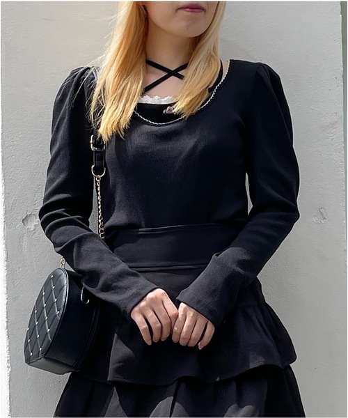 TORTE(トルテ)の「チョーカー付きレイヤード風ローズトップス(Tシャツ/カットソー・レディース・ブラック/ブラウン/ホワイト/ピンク・FREE)」の14枚目の写真