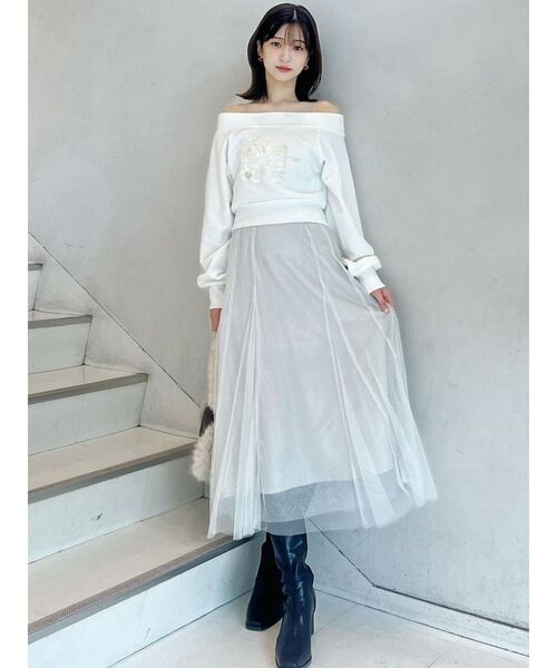 MERCURYDUO（マーキュリーデュオ）の「裏毛ツイードワッペンプルオーバー（スウェット・レディース・オフホワイト/グレー・FREE）」の4枚目の写真