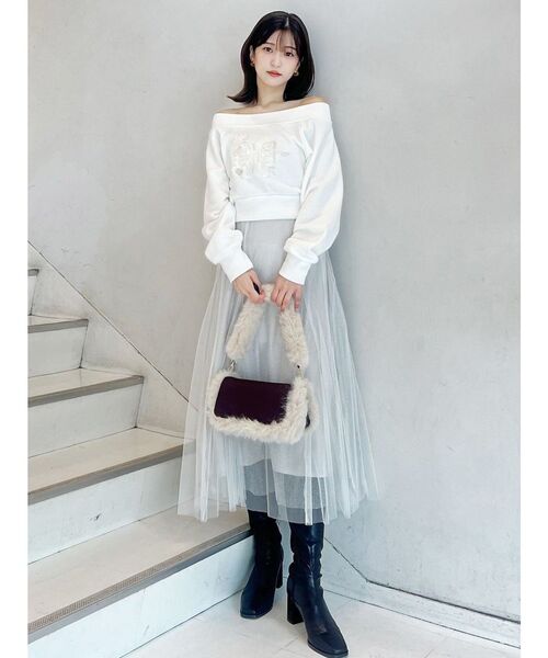 MERCURYDUO（マーキュリーデュオ）の「裏毛ツイードワッペンプルオーバー（スウェット・レディース・オフホワイト/グレー・FREE）」の5枚目の写真