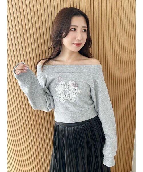 MERCURYDUO（マーキュリーデュオ）の「裏毛ツイードワッペンプルオーバー（スウェット・レディース・オフホワイト/グレー・FREE）」の10枚目の写真