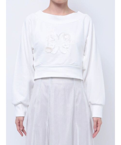 MERCURYDUO（マーキュリーデュオ）の「裏毛ツイードワッペンプルオーバー（スウェット・レディース・オフホワイト/グレー・FREE）」の11枚目の写真